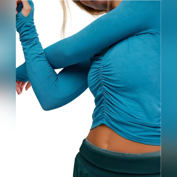 FP Movement Tempo Ruched Long Sleeve Top In Celestial Blue, NWT - Picture 5 of 5